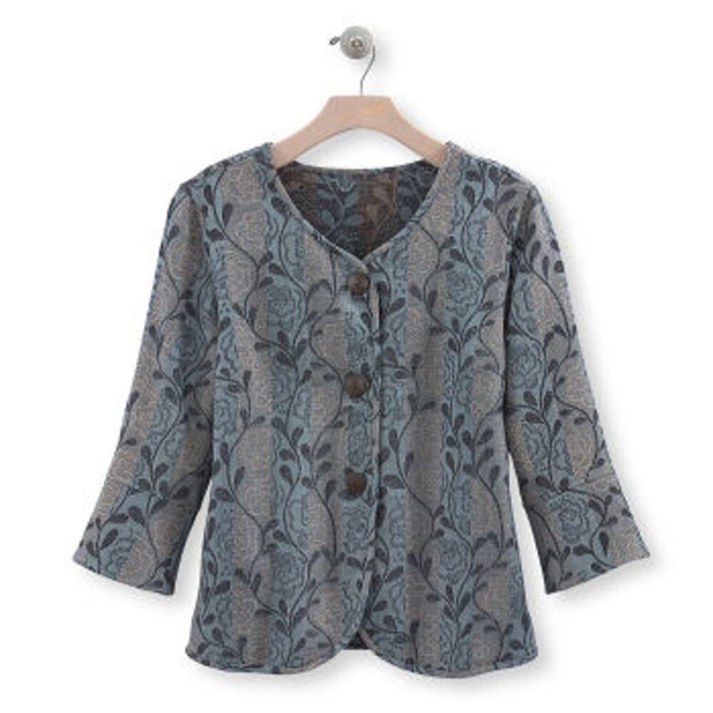 Country Store Floral Tapestry Jacket Blazer Blue Gray Cottagecore Boho Medium